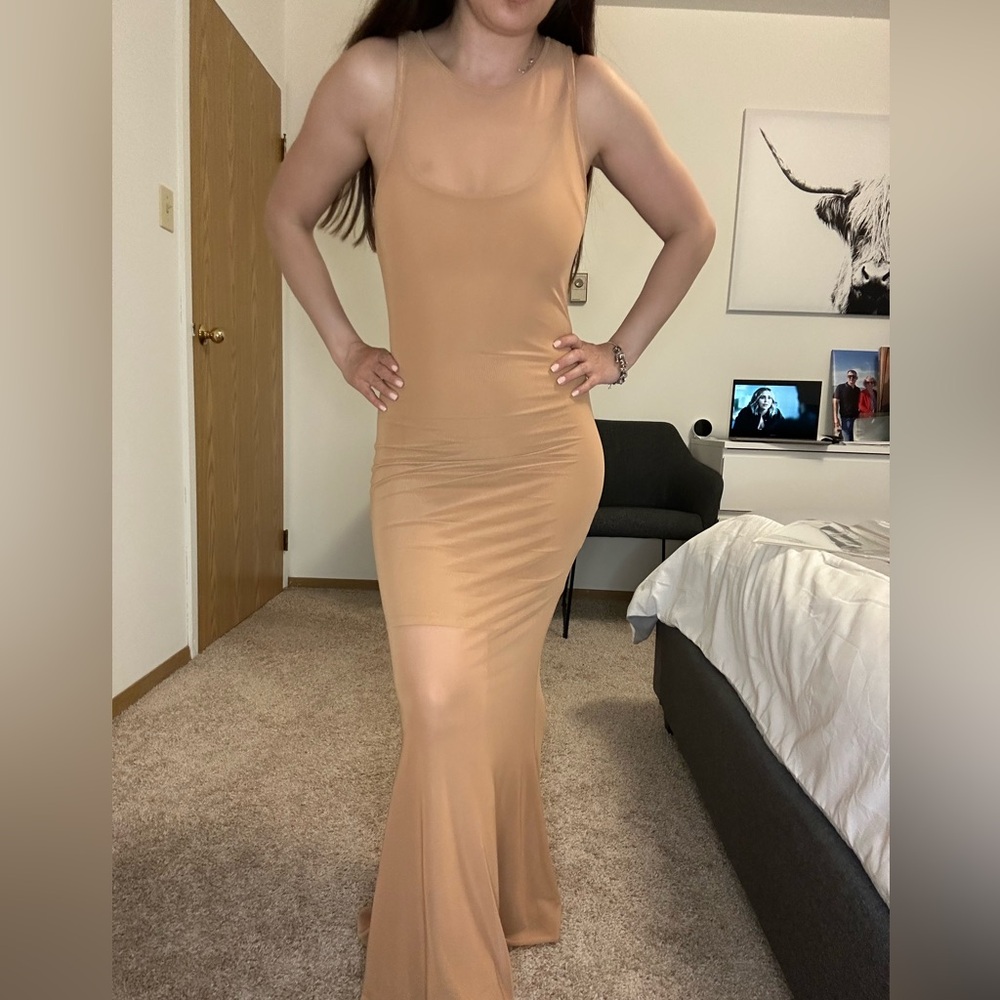 Elegant Tan Sleeveless Maxi Dress